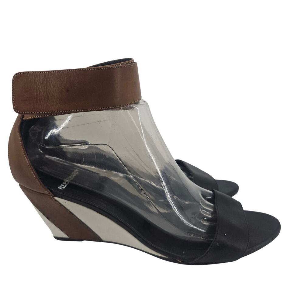 Pierre Hardy Leather Colorblock Wedge Sandal Shoe Brown White Black EU 40 US 9.5